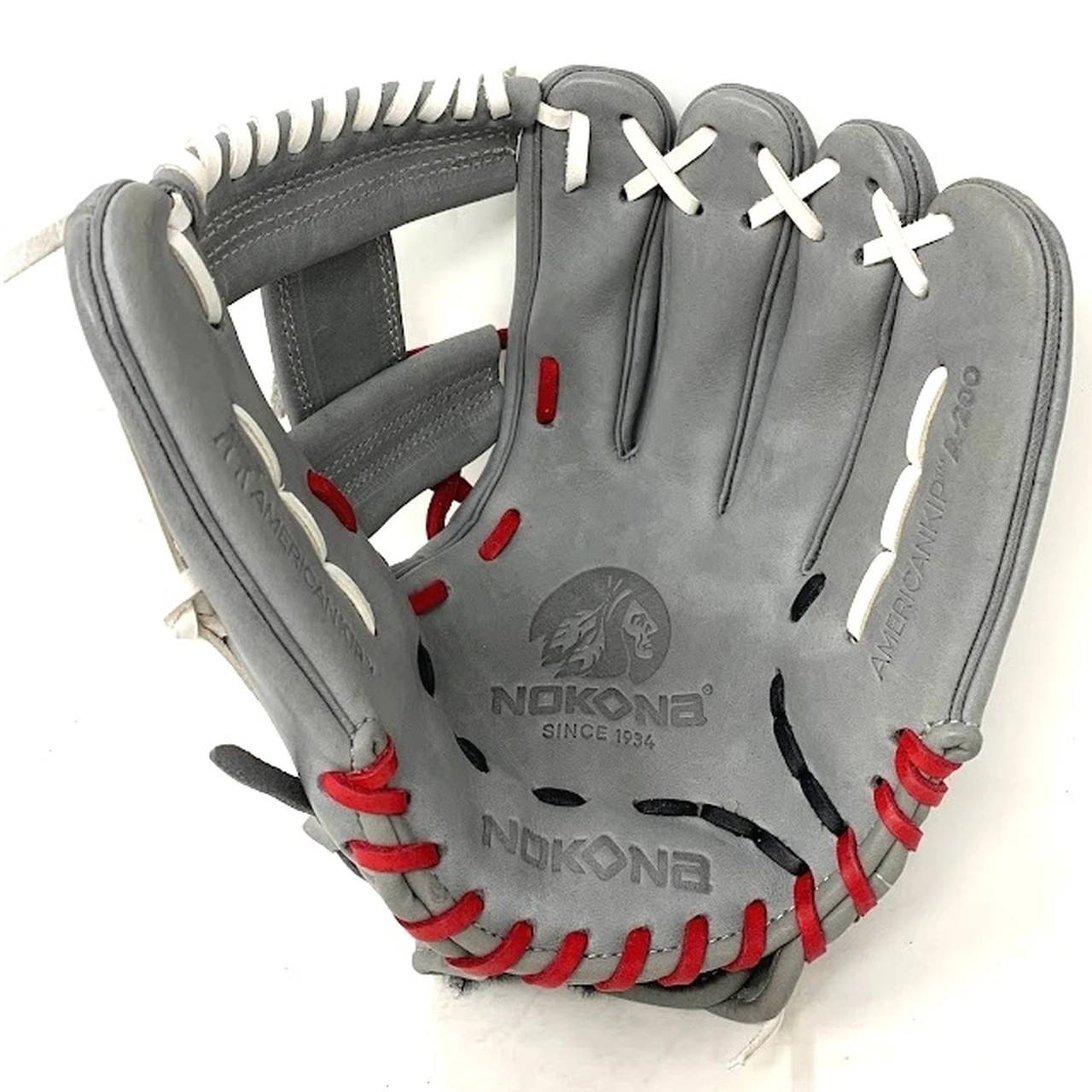 Nokona American Kip 11.25 A-200 Gray Baseball Glove WH-RD-BK Right Hand Throw 2 Nokona American Kip 11.25 A-200 Gray Baseball Glove WH-RD-BK Right Hand Throw - Image 2